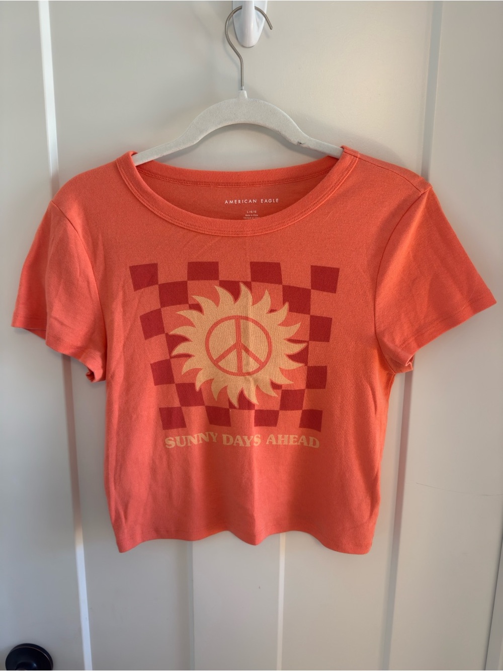 American Eagle Outfitters Coral Graphic Crop Tee